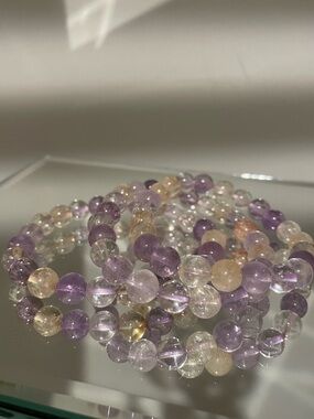 Amethyst and Citrine Beaded Stretch Bracelet - Purple and Yellow